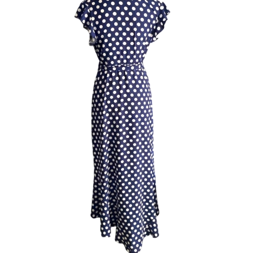 Grecelle Wrap Dress - Navy with White Polka Dots - NWT - Picture 4 of 6